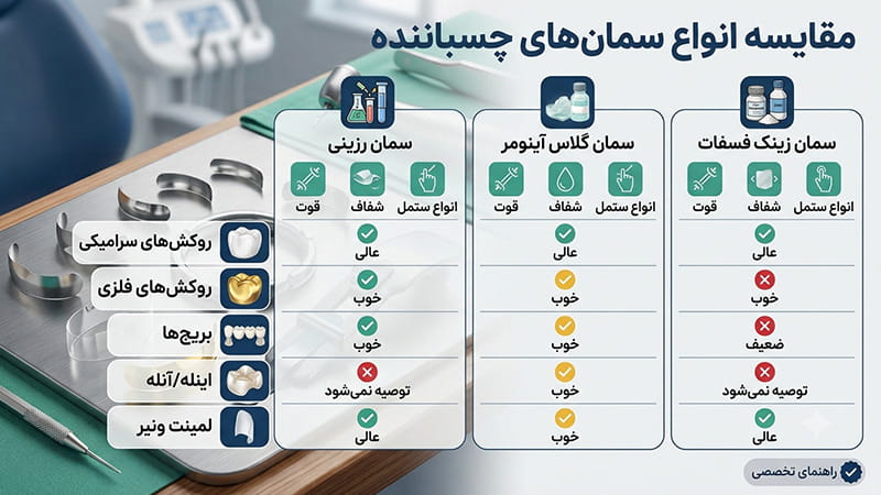 مقایسه سمان های چسبنده