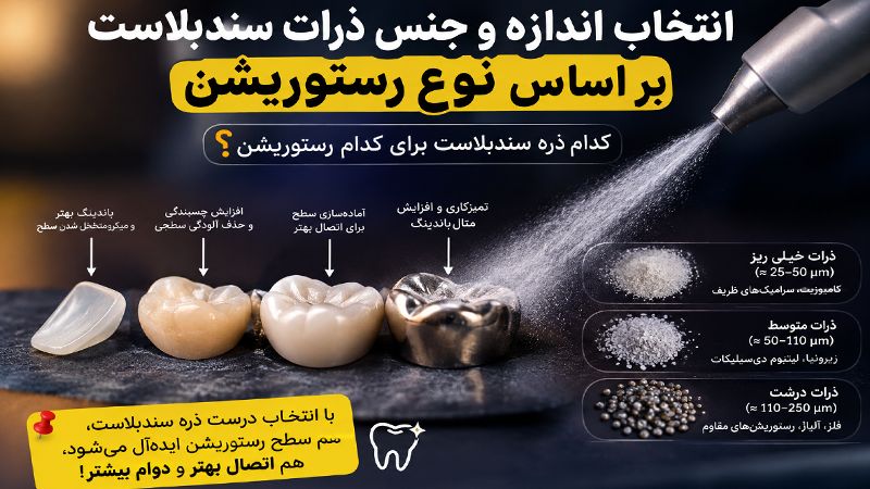 اندازه و جنس ذرات سندبلاست بر اساس نوع رستوریشن